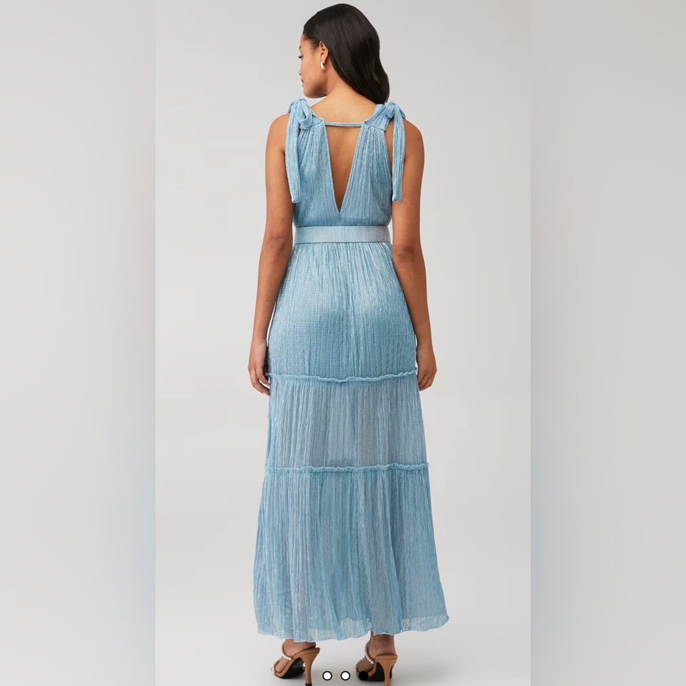 Sabina Musayev Skylar Dress in Marine Blue Metallic Shimmer Missing Belt Sz M - Picture 4 of 11